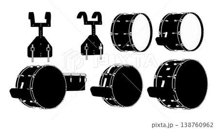 Black Solid Marching Drum Silhouettes Set of Six on White Background 138760962