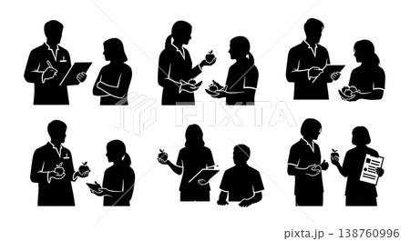 Black Solid Massage Silhouettes Set of Six on White Background 138760996