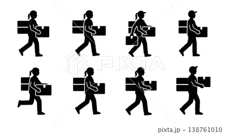 Black Solid Medical Courier Silhouettes Set of Six on White Background 138761010