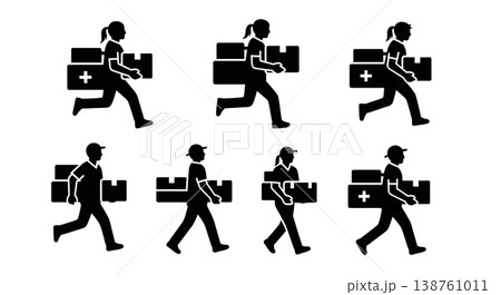Black Solid Medical Courier Silhouettes Set of Six on White Background Black Solid Medical Courier Silhouettes Set of Six on White Background 138761011