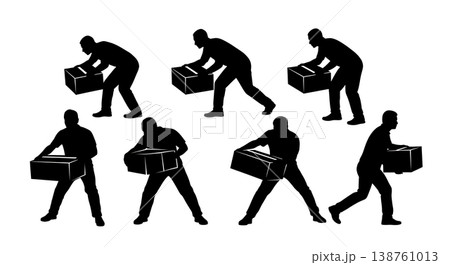 Black Solid Medical Courier Silhouettes Set of Six on White Background 138761013