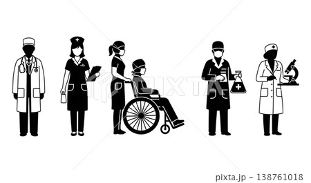 Black Solid Medical Healthcare Silhouettes Set of Six on White Background 138761018