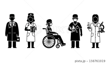 Black Solid Medical Healthcare Silhouettes Set of Six on White Background 138761019