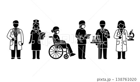 Black Solid Medical Healthcare Silhouettes Set of Six on White Background 138761020