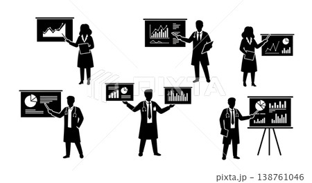 Black Solid Medical Researcher Silhouettes Set of Six on White Background 138761046