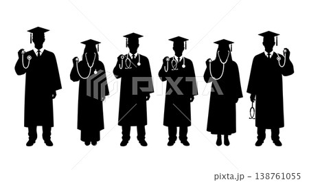 Black Solid Medical Student Silhouettes Set of Six on White Background Black Solid Medical Student Silhouettes Set of Six on White Background 138761055