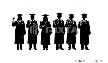 Black Solid Medical Student Silhouettes Set of Six on White Background 138761056