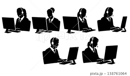 Black Solid Medical Office Silhouettes Set of Six on White Background 138761064