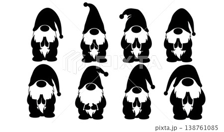 Black Solid Meditative Gnome Silhouettes Set of Six on White Background 138761085