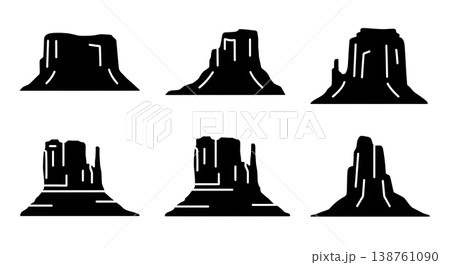 Collection of Six Black Solid Mesa and Butte Rock Silhouettes Collection of Six Black Solid Mesa and Butte Rock Silhouettes 138761090