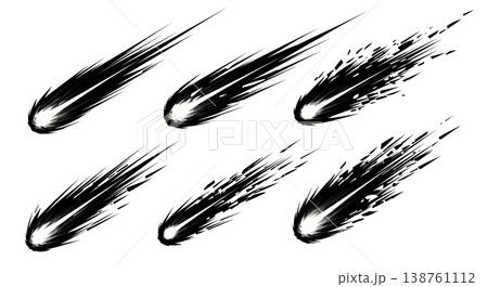 Black Solid Meteor Impact Light Silhouettes Set of Six on White Background 138761112
