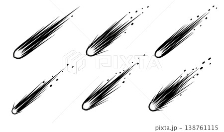 Black Solid Meteor Impact Light Silhouettes Set of Six on White Background Black Solid Meteor Impact Light Silhouettes Set of Six on White Background 138761115