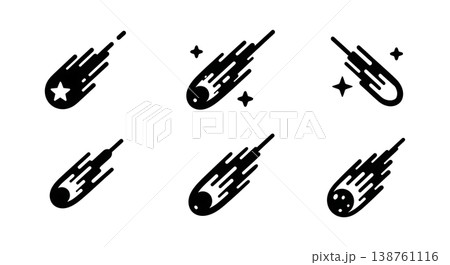 Assortment of Six Meteor and Shooting Star Silhouettes Assortment of Six Meteor and Shooting Star Silhouettes 138761116
