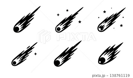 Assortment of Six Meteor and Shooting Star Silhouettes Assortment of Six Meteor and Shooting Star Silhouettes 138761119