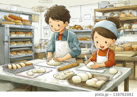 パン生地を成形するベーカリースタッフ｜店内で仕込み作業を行う製パンの仕事風景 138762081