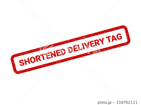 Red grunge rubber stamp impression with the text shortened delivery tag on a plain surface for parcels 138762111