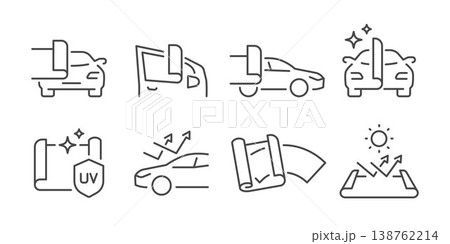 Car film wraps icon set. It includes protect, business, car wrapping, vehicle wrap and more line icons. Car film wraps icon set. It includes protect, business, car wrapping, vehicle wrap and more line icons. 138762214