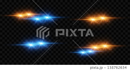 Optical light effects creating blue and orange star glare and glowing lines Optical light effects creating blue and orange star glare and glowing lines 138762634