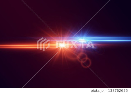 Two opposing bright lights creating powerful star glares and horizontal lens flares 138762636