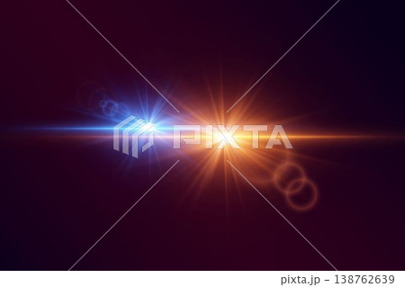 Abstract light collision with radiating blue and orange star glares meeting Abstract light collision with radiating blue and orange star glares meeting 138762639