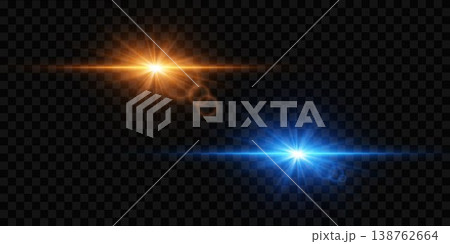 Orange and blue light effects with glowing stars creating a digital lens flare Orange and blue light effects with glowing stars creating a digital lens flare 138762664