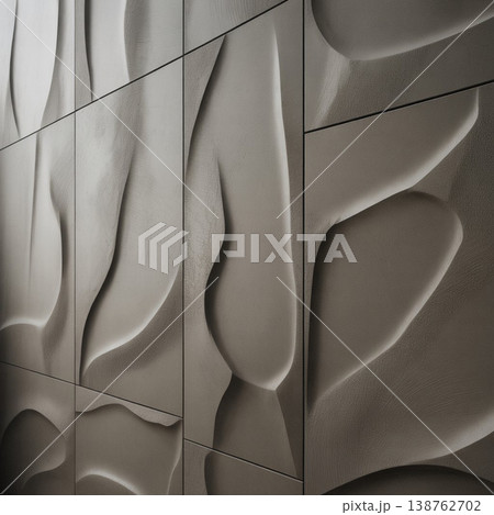 Abstract 3D Fluid Wave Wall Panel Texture for Modern Interior Design and Creative Architectural Media Backdrop 138762702