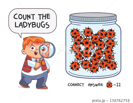 Count how many Ladybugs are hidden in the picture. Educational game for children Count how many Ladybugs are hidden in the picture. Educational game for children 138762758