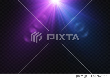 Vibrant lens flare creating starburst light effect on transparent background 138762957