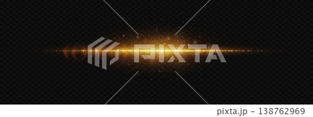 Golden horizontal light line with glowing particles and abstract star flare Golden horizontal light line with glowing particles and abstract star flare 138762969