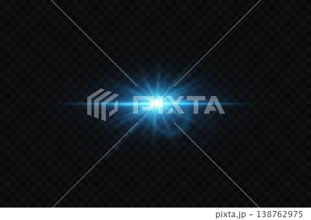 Blue light source creating optical flare and horizontal neon lines effect Blue light source creating optical flare and horizontal neon lines effect 138762975
