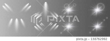 Realistic light effects collection providing lens flares, glares, and spotlights Realistic light effects collection providing lens flares, glares, and spotlights 138762992
