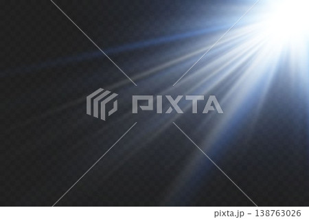 Optical lens flare effect projecting powerful light rays on transparent dark canvas 138763026