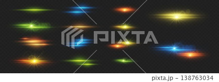 Abstract light effects collection with colorful lens flares, star glares, and neon lines 138763034