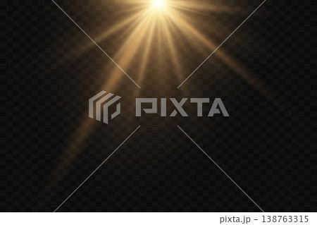 Golden light rays shining through, abstract sunbeam overlay effect background 138763315