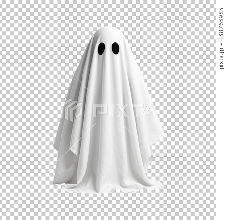 Halloween ghost in white sheet costume isolated on transparent background 138763985