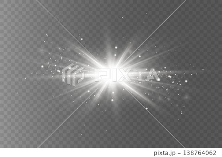 White light burst with sparkling particles radiating against transparent background 138764062