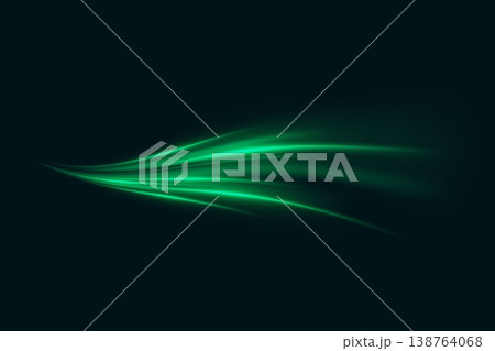 Green glowing lines representing speed, motion, and digital energy flow 138764068