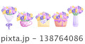 A set of festive elements with flowers on a white background. Bouquets of delicate crocuses. The concept of International Women's Day, Mother's Day, and birthday. Isolated vector illustration 138764086