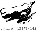 今日も世界の何処かの海でスイスイ泳ぐ親子のマッコウクジラの切り絵貼り絵イラスト 138764142