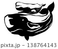 可愛い子鯨を背中にのせ泳ぐマッコウクジラの親子切り絵貼り絵イラスト 138764143