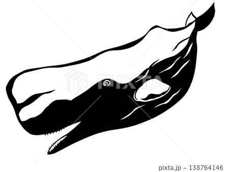 好物のダイオウイカを求め何処までも潜るマッコウクジラの切り絵貼り絵イラスト 138764146