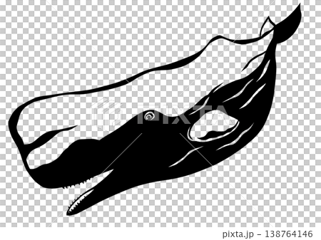 好物のダイオウイカを求め何処までも潜るマッコウクジラの切り絵貼り絵イラスト 138764146