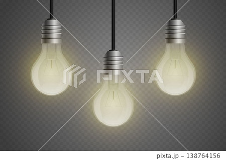 Glowing light bulbs representing ideas, innovation, and inspiration on transparent background 138764156