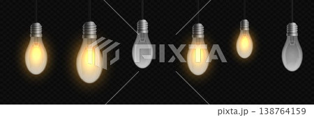 Glowing light bulbs illuminating a new idea on dark transparent background 138764159