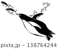今日のご飯を追いかけて泳ぐペンギンの可愛い切り絵貼り絵イラスト 138764244