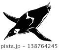 海中を飛ぶようにスイスイ泳ぐペンギンの可愛い切り絵貼り絵イラスト 138764245