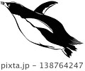 お腹ポッコリ脂の乗った魚をたっぷり食べて大満足の可愛いペンギン切り絵貼り絵イラスト 138764247
