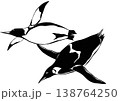 競争だすいすい泳ぐ可愛いペンギン切り絵貼り絵イラスト 138764250