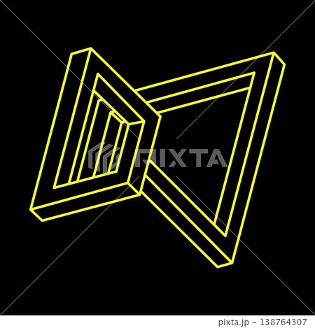 Impossible shapes. Sacred geometry. Optical illusion figure. Abstract eternal geometric object. Impossible endless outline shape. Op art. Impossible geometry shape on a black background. Escher style. 138764307