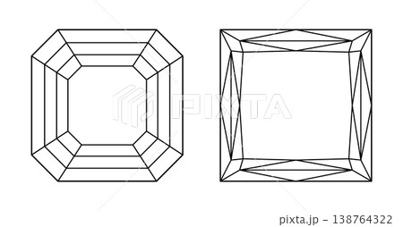 Asscher, Princess diamond cut shapes. Gemstone outline icon for jewellery design, branding, packaging, logo, digital graphic. Asscher, Princess brilliant cut patterns set. Design diagram. Asscher, Princess diamond cut shapes. Gemstone outline icon for jewellery design, branding, packaging, logo, digital graphic. Asscher, Princess brilliant cut patterns set. Design diagram. 138764322